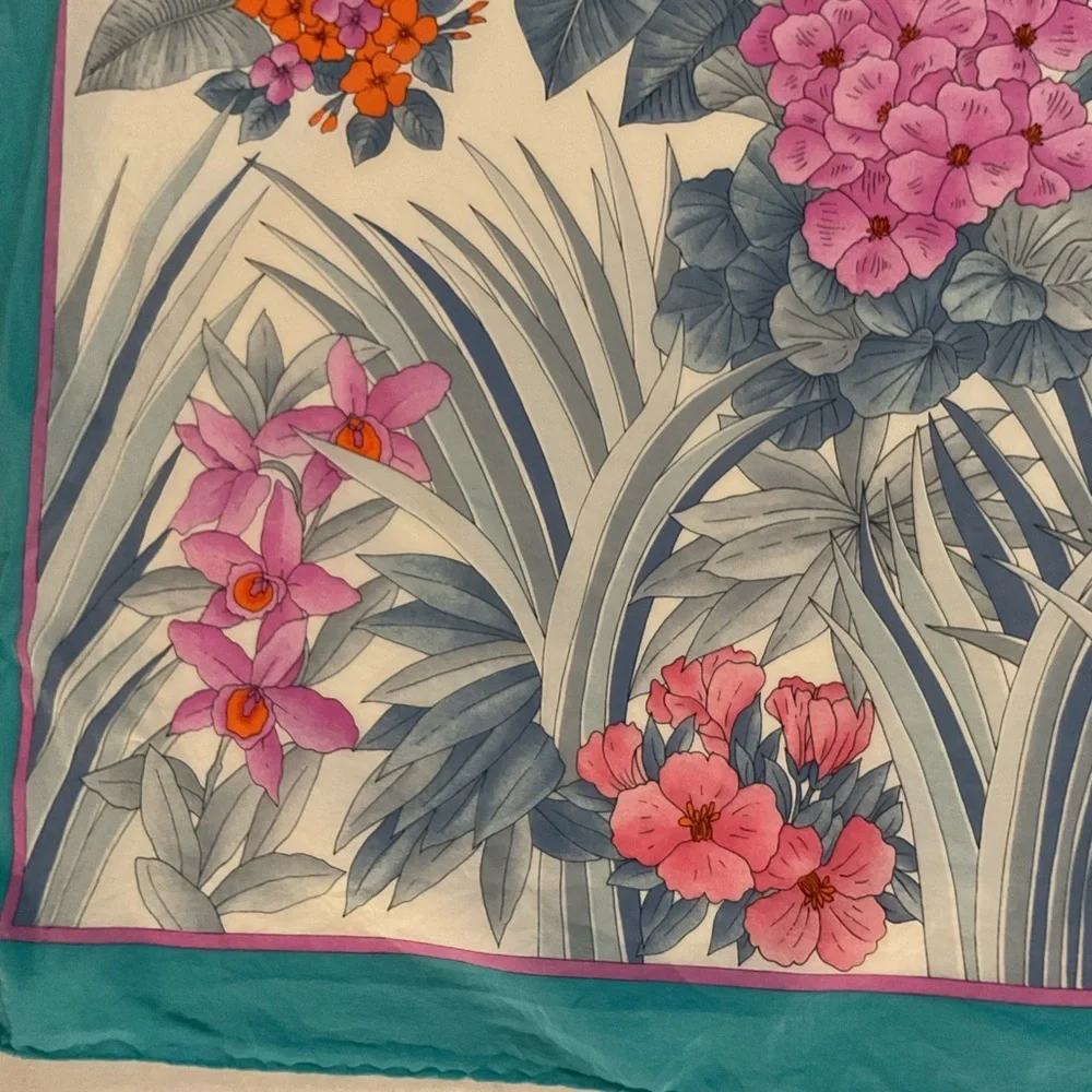 Christian Dior Vintage Silk Turquoise Floral Scarf